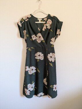 monteau Green Floral Faux Wrap Dress